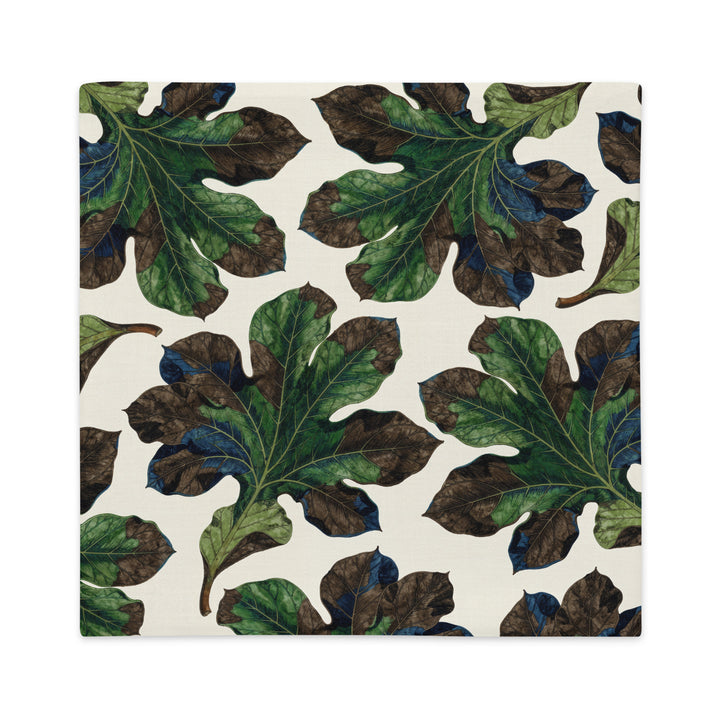 Housse de Coussin motif FLORAL mzelle design, décoration style naturaliste grande feuille sur fond écru Over.