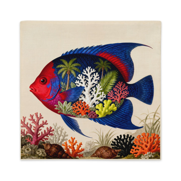 Housse de coussin mzelle design, décoration tropicale, coastal living, poissons colorés et coraux chics.