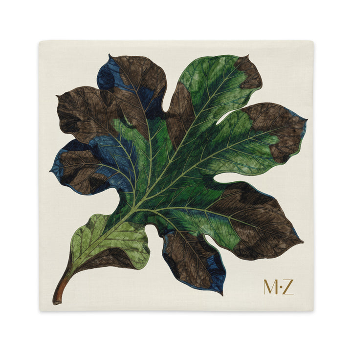 Housse de Coussin motif FLORAL mzelle design, décoration style naturaliste grande feuille sur fond écru Over.