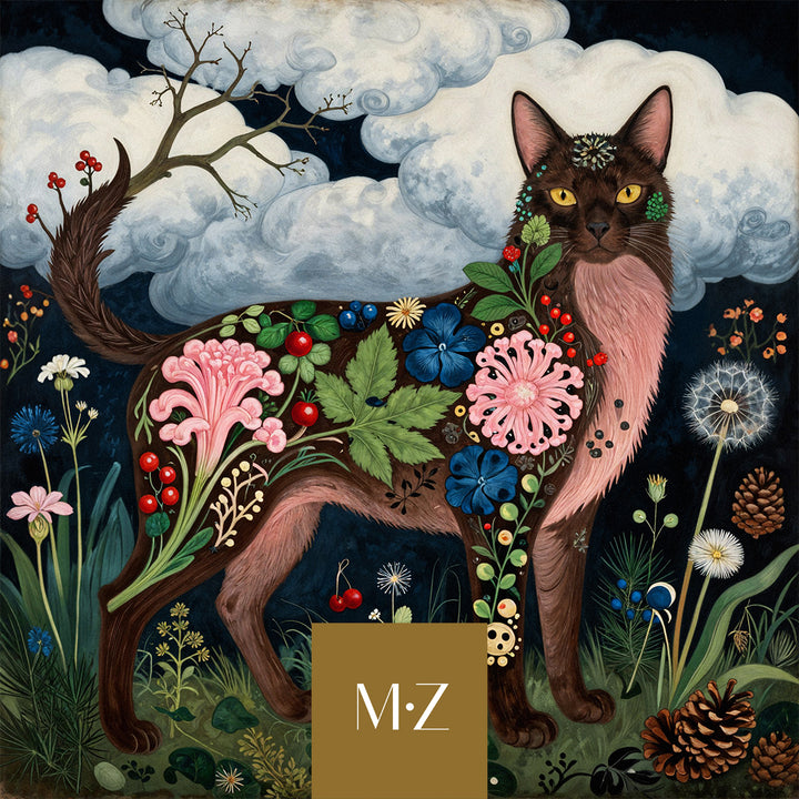 carte cadeau Mzelle design représentant un animal fabuleux dans un jardin.