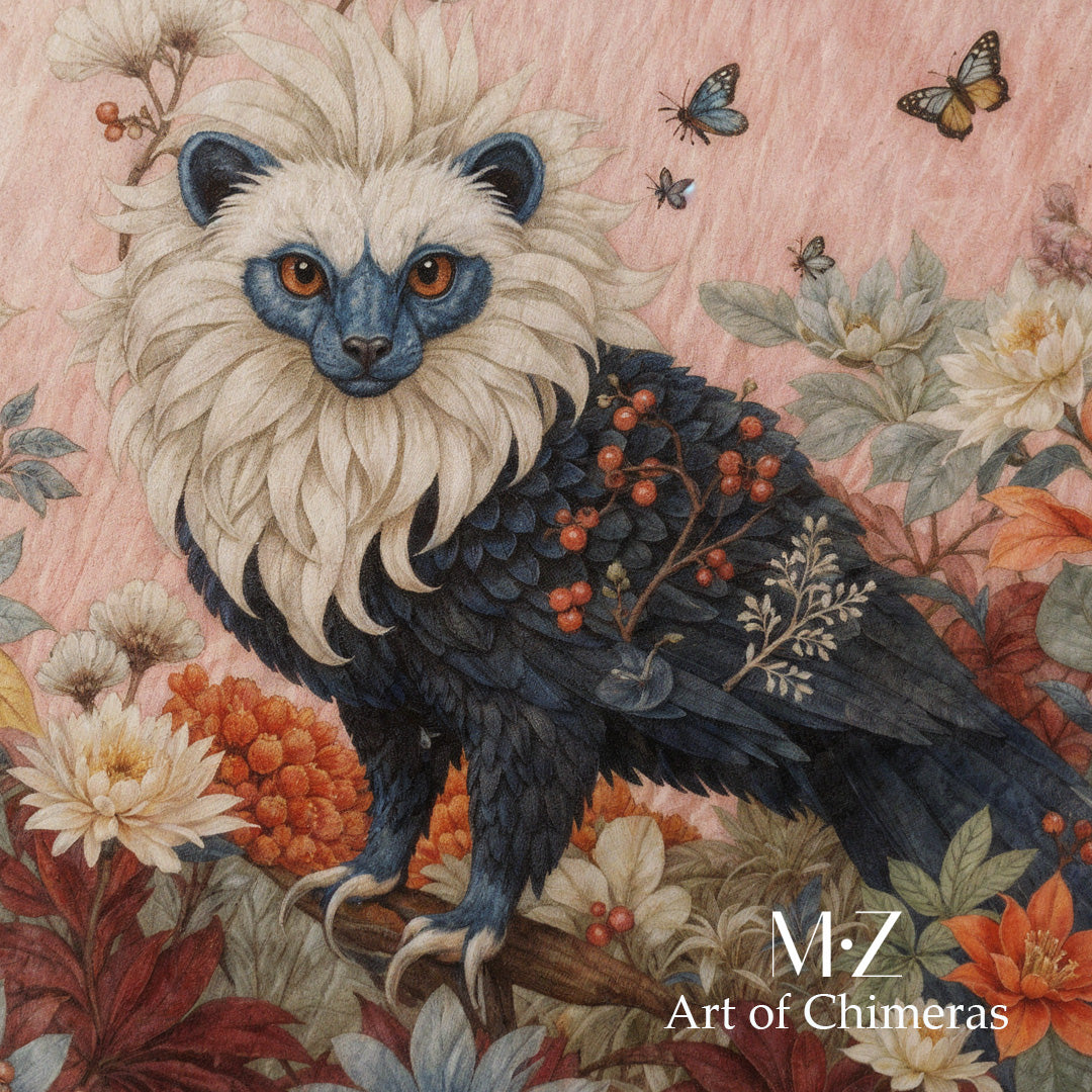 carte cadeau boutique Mzelle design de 50 euros, motif illustré représentant un animal chimérique