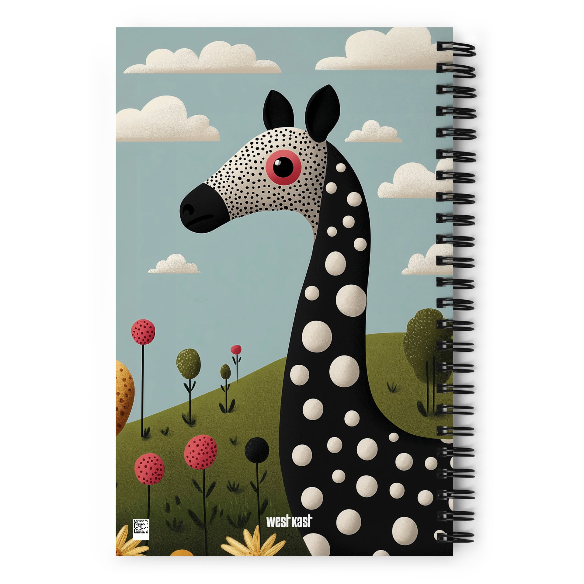 Carnet A5 Illustré par West Kast, met en scène une panthère songeuse et une girafe style graphique moderne