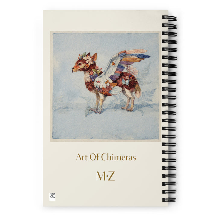 Carnet haut de gamme Mzelle Design, motif original chimère animal fabuleux style naturaliste, effet aquarelle, fleurs et papillons.