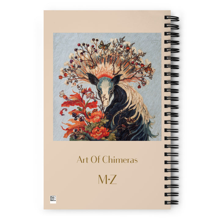 Carnet haut de gamme Mzelle Design, motif original chimère animal fabuleux style naturaliste, effet aquarelle, fleurs et papillons.