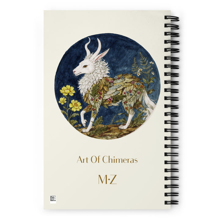 Carnet format A5 couverture illustrée haut de gamme Mzelle Design, motif original chimère animal fabuleux style naturaliste, effet aquarelle, fleurs et coccinelles.