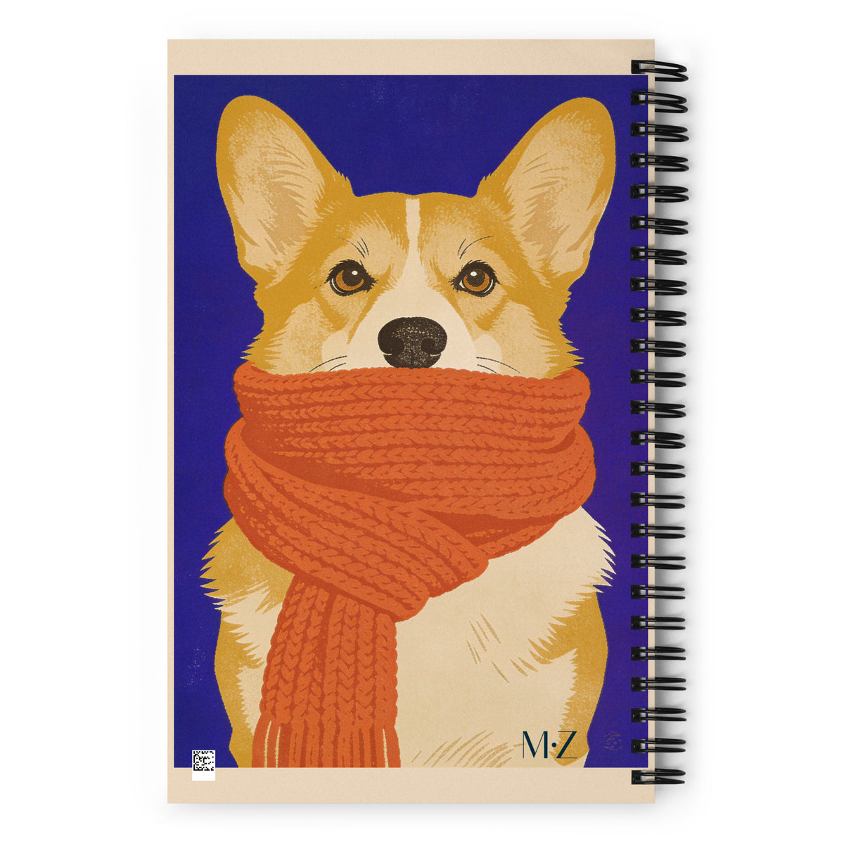 Carnet A5, 140 pages pointillées, Couverture illustrée motif corgi Mzelle design.