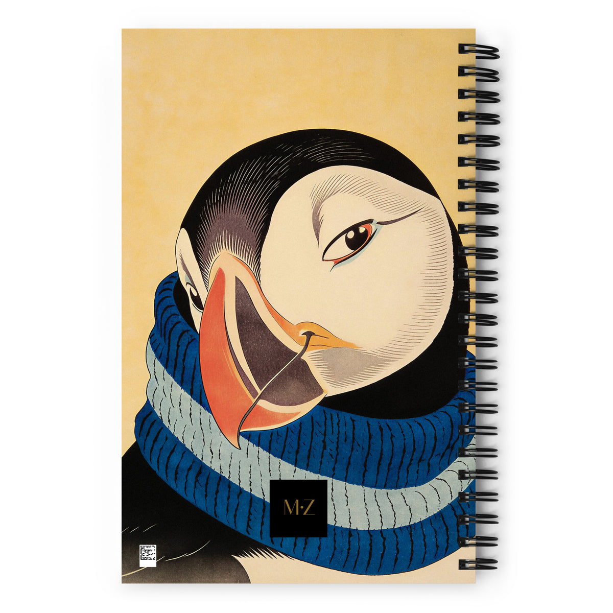 Carnet A5 Mzelle Design, 140 pages pointillées, Couverture motif Macareux Moine stylisé, spiral s métaliques.