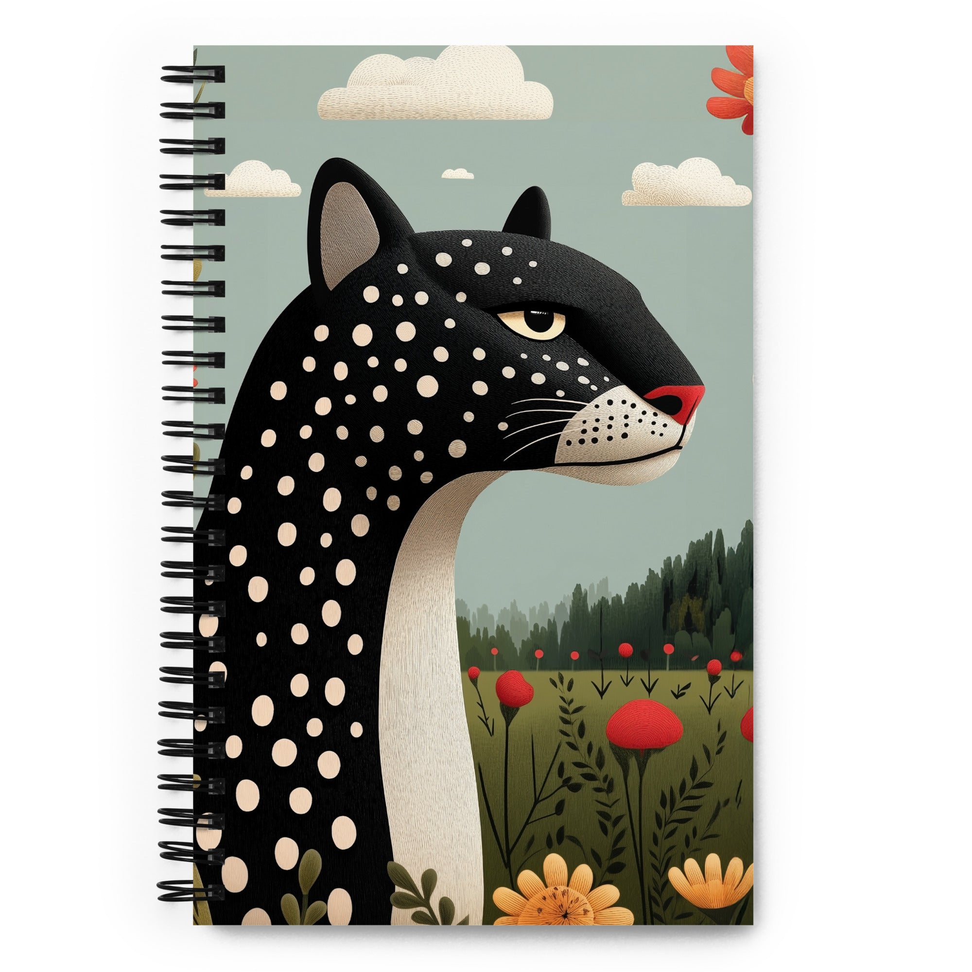 Carnet A5 Illustré par West Kast, met en scène une panthère songeuse et une girafe style graphique moderne