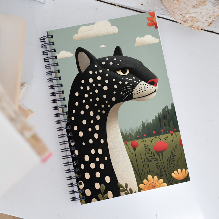 Carnet A5 Illustré par West Kast, met en scène une panthère songeuse et une girafe style graphique moderne