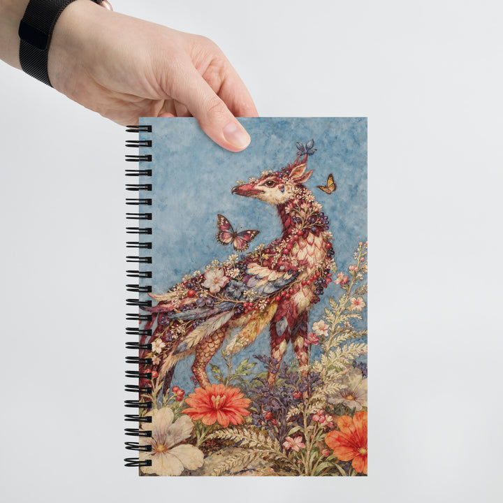 Carnet haut de gamme Mzelle Design, motif original chimère animal fabuleux style naturaliste, effet aquarelle, fleurs et papillons.