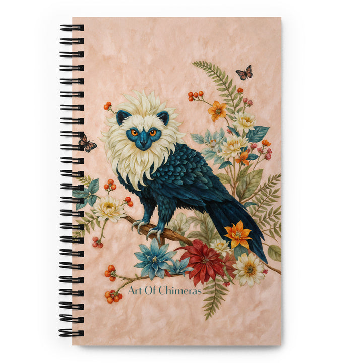 Carnet haut de gamme Mzelle Design, motif original chimère animal fabuleux style naturaliste, effet aquarelle, fleurs et papillons.