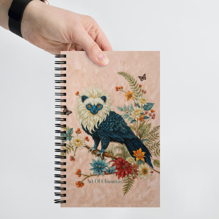 Carnet haut de gamme Mzelle Design, motif original chimère animal fabuleux style naturaliste, effet aquarelle, fleurs et papillons.