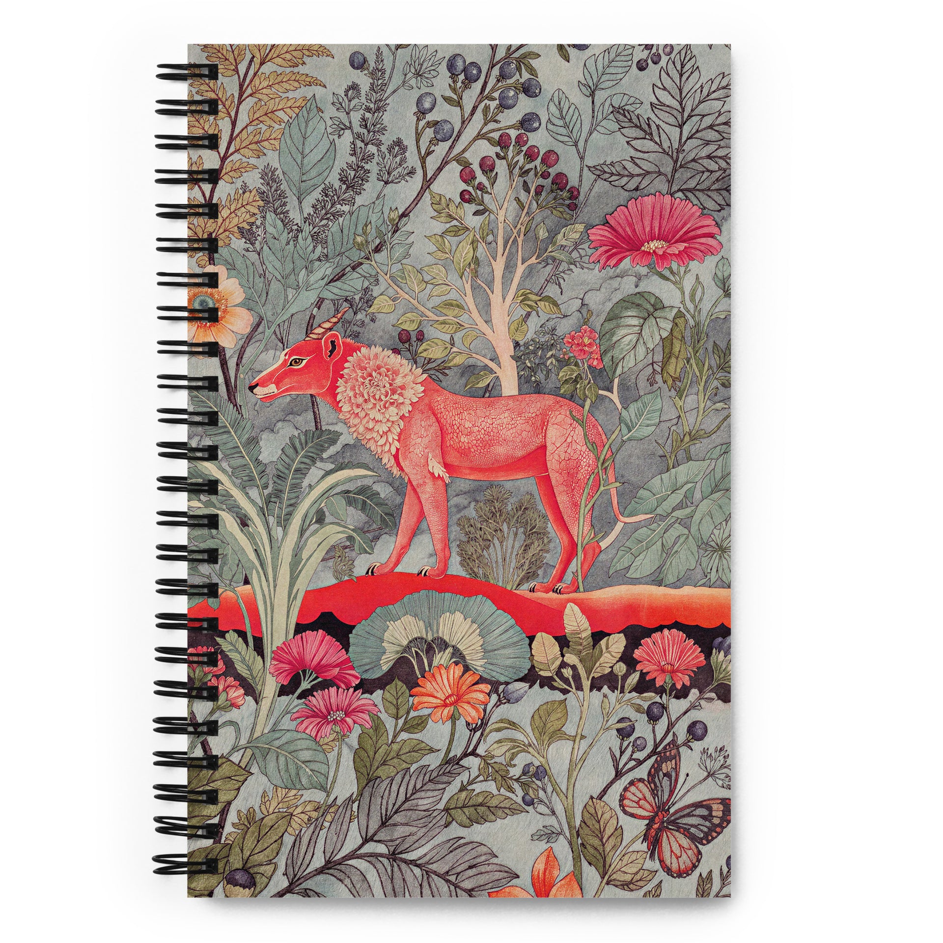 Carnet haut de gamme Mzelle Design, motif original chimère animal fabuleux style naturaliste, effet aquarelle, fleurs et papillons.