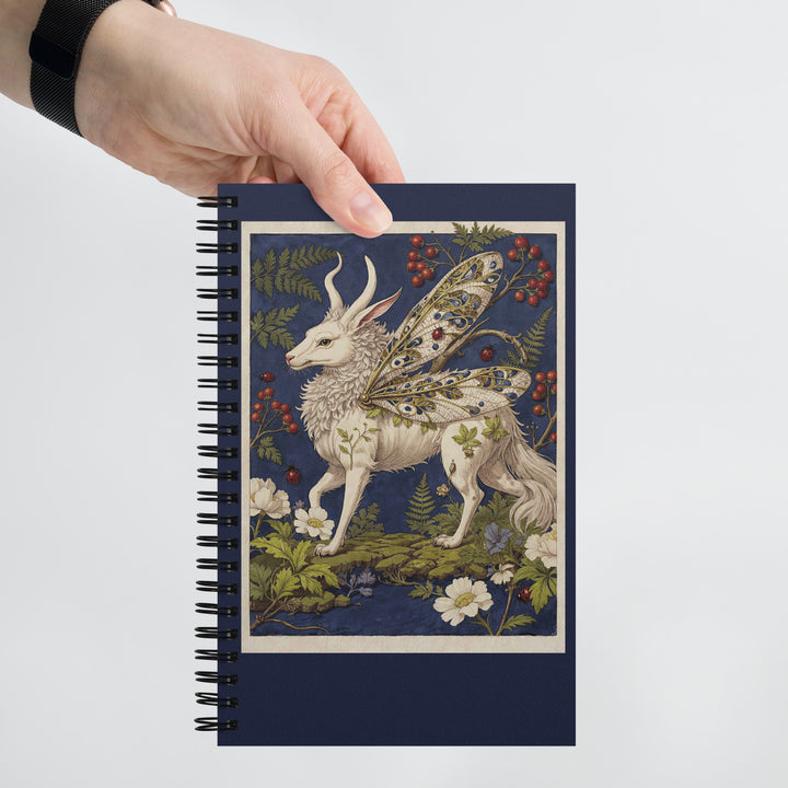 Carnet format A5 couverture illustrée haut de gamme Mzelle Design, motif original chimère animal fabuleux style naturaliste, effet aquarelle, fleurs et coccinelles.